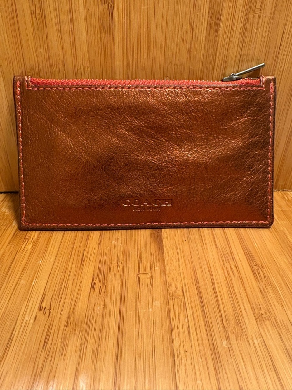 Coach Metallic Orange Zip Card Case